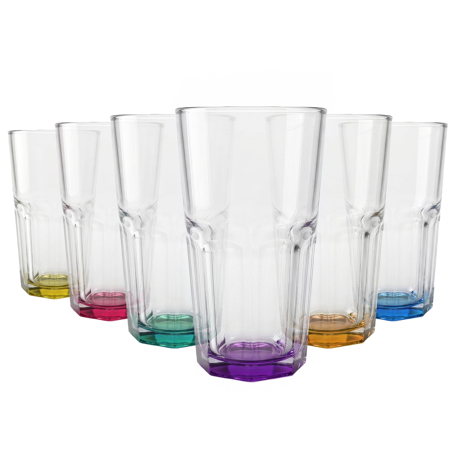 400ml Panelled Highball Glass with Coloured Base