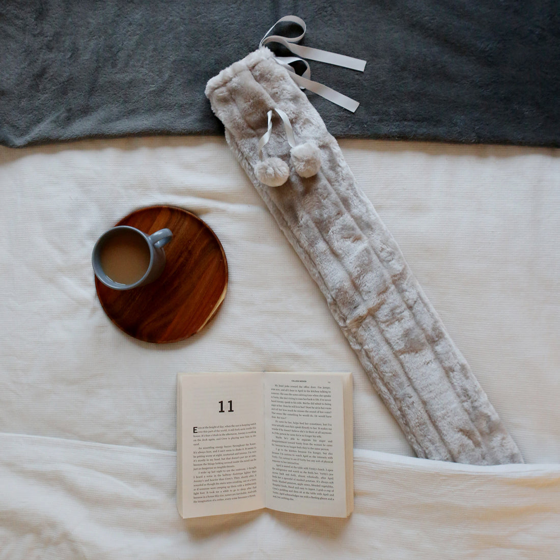 Long Hot Water Bottle Cover - Plush - Dark Grey