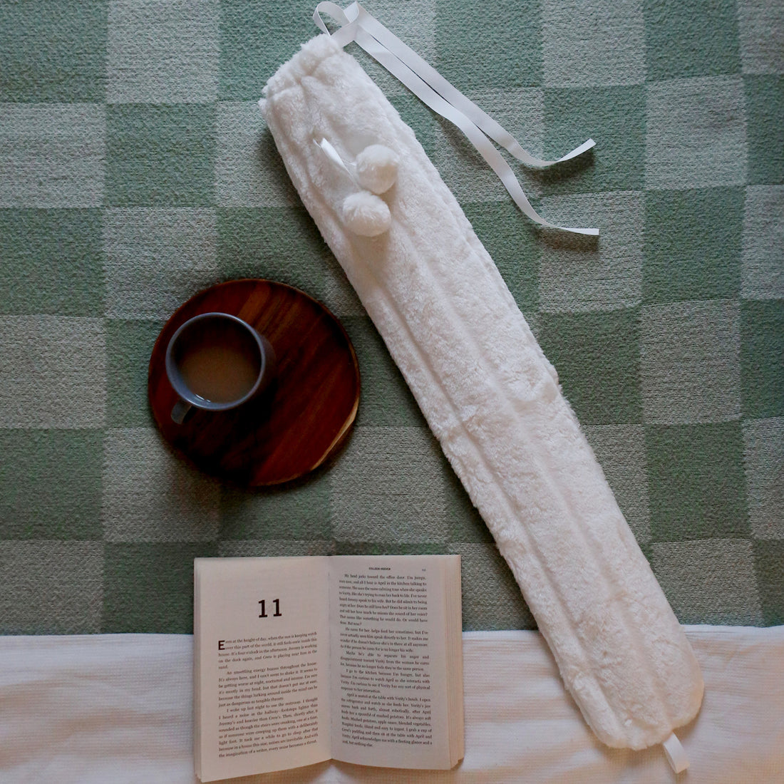 Long Hot Water Bottle Cover - Plush - Cream