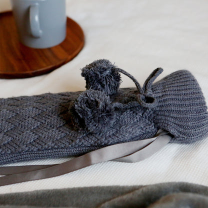 Long Hot Water Bottle Cover - Knitted - Grey