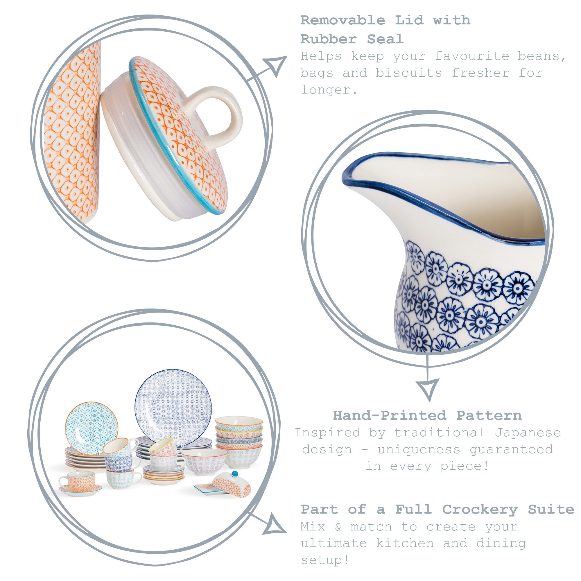 Hand-Printed Kitchen Canister - Light Blue