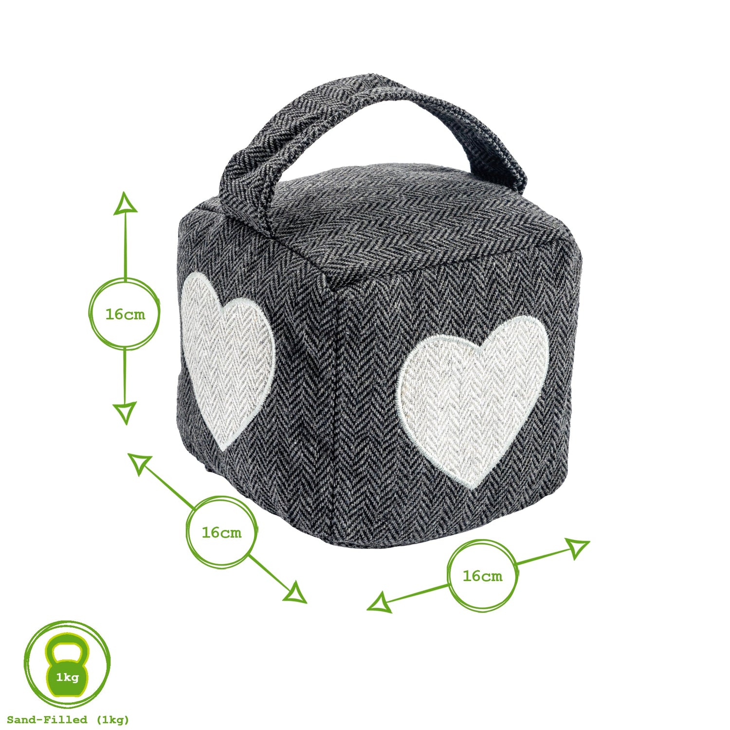 Fabric Door Stop - Grey Cube with Heart