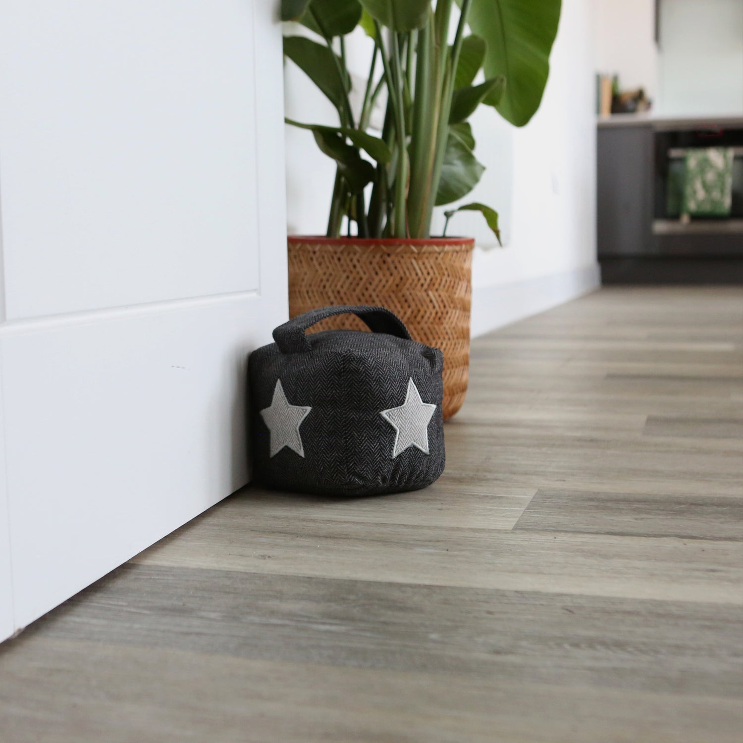 Fabric Door Stop - Grey Cube with Star