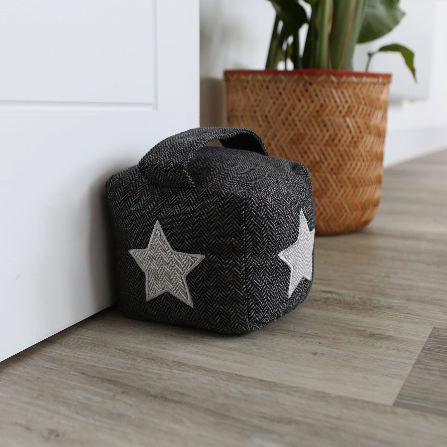 Fabric Door Stop - Grey Cube with Star