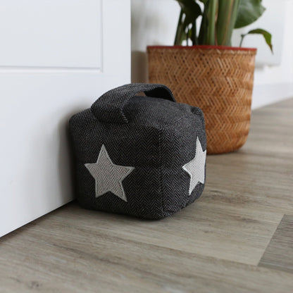 Fabric Door Stop - Grey Cube with Star