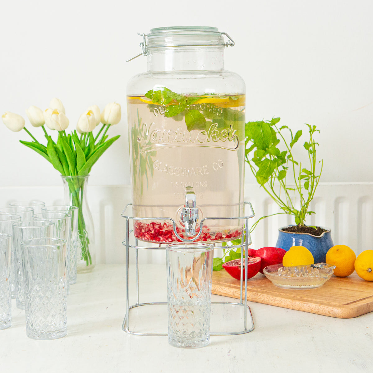 Metal Wire Drinks Dispenser Stand - Silver