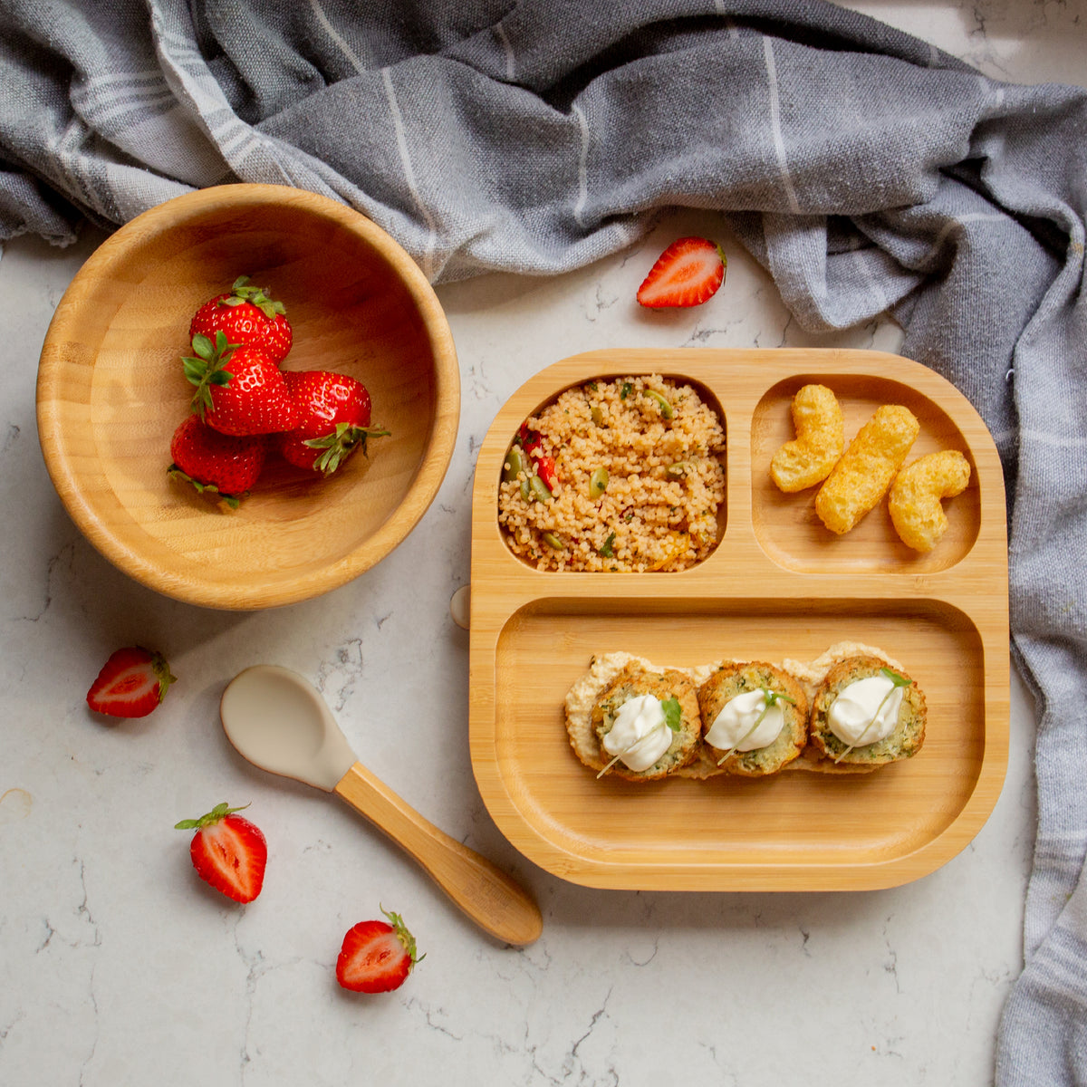 Bamboo Baby Weaning Spoon with Silicone Tip - Beige