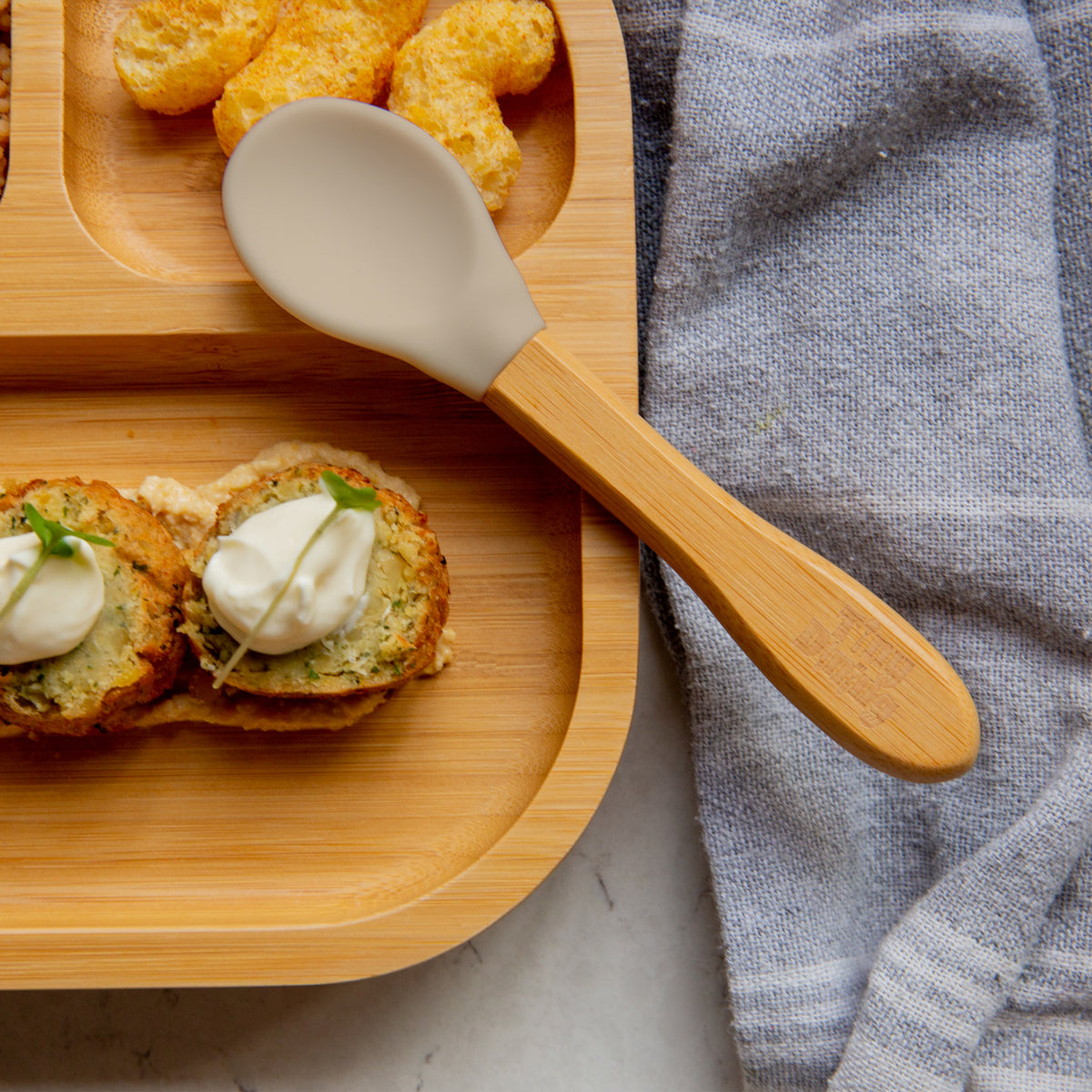 Bamboo Baby Weaning Spoon with Silicone Tip - Beige