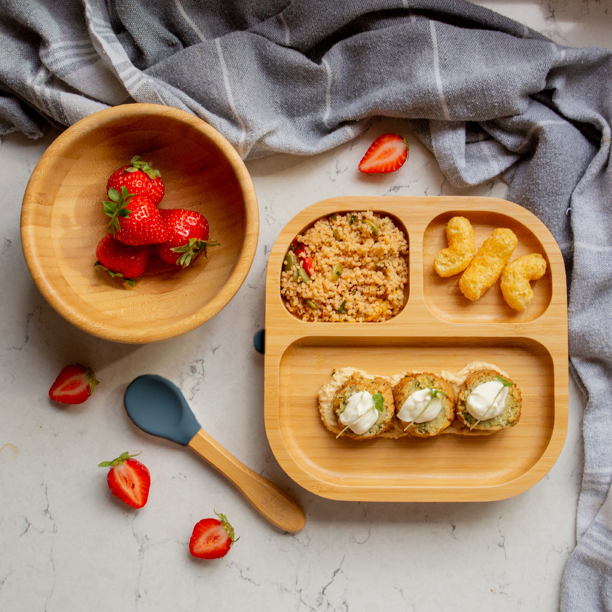 Bamboo Baby Weaning Spoon with Silicone Tip - Navy Blue