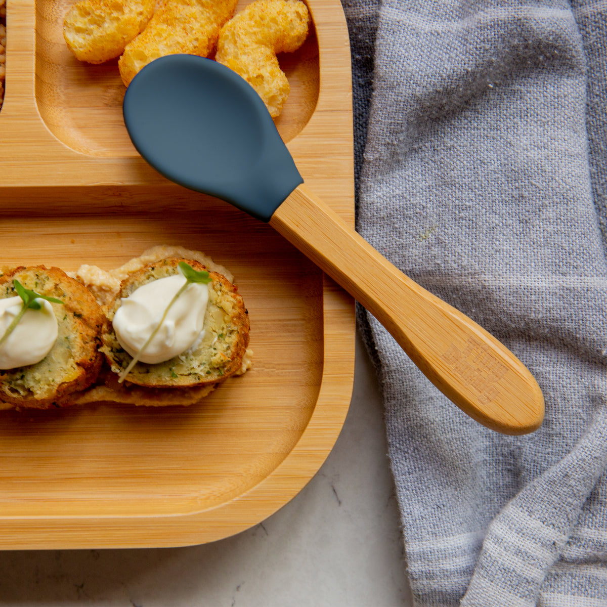 Bamboo Baby Weaning Spoon with Silicone Tip - Navy Blue