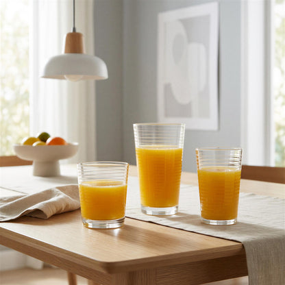 18 Piece Ribbed Glass Tumbler Set - 3 Sizes