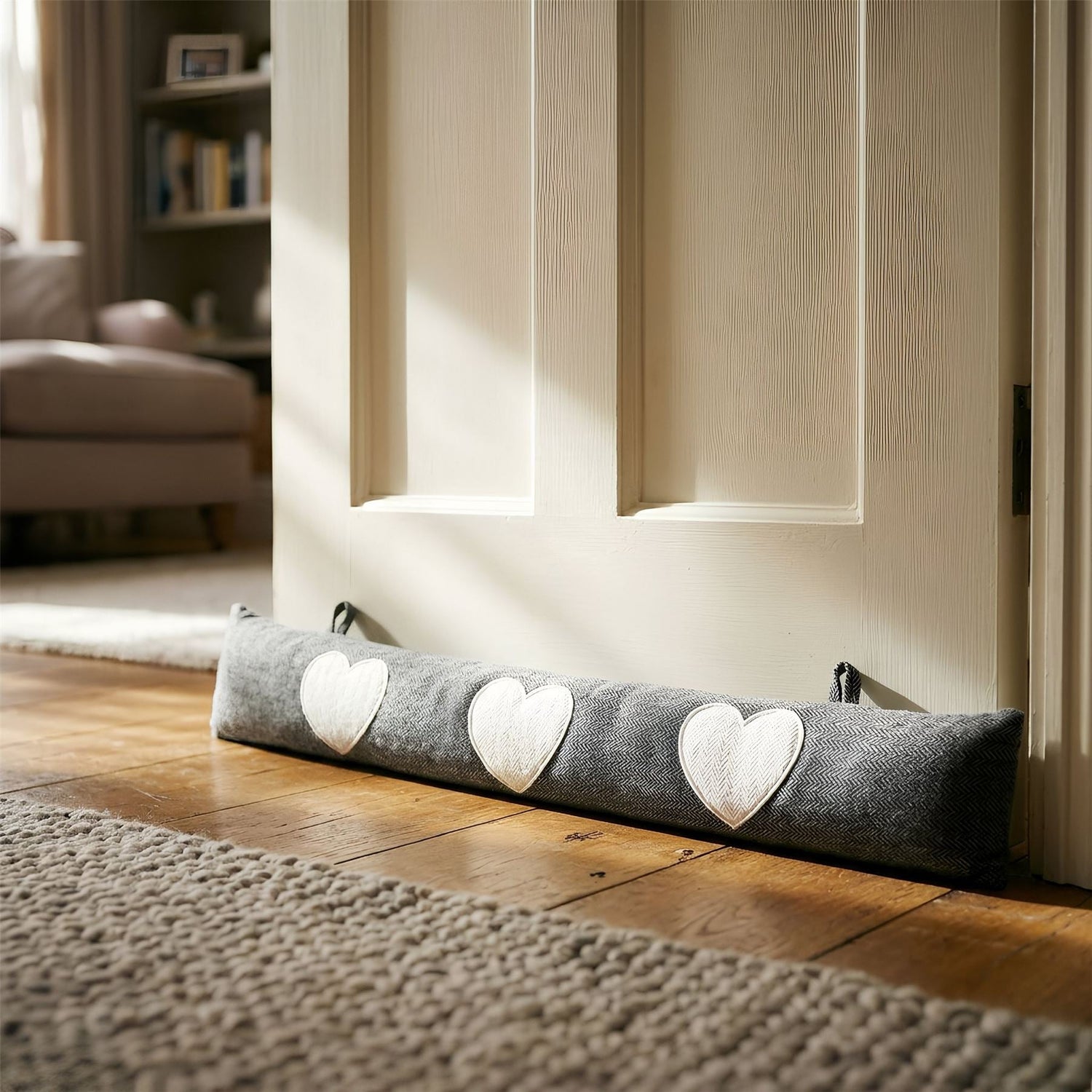 Fabric Door Snake - Grey with Heart
