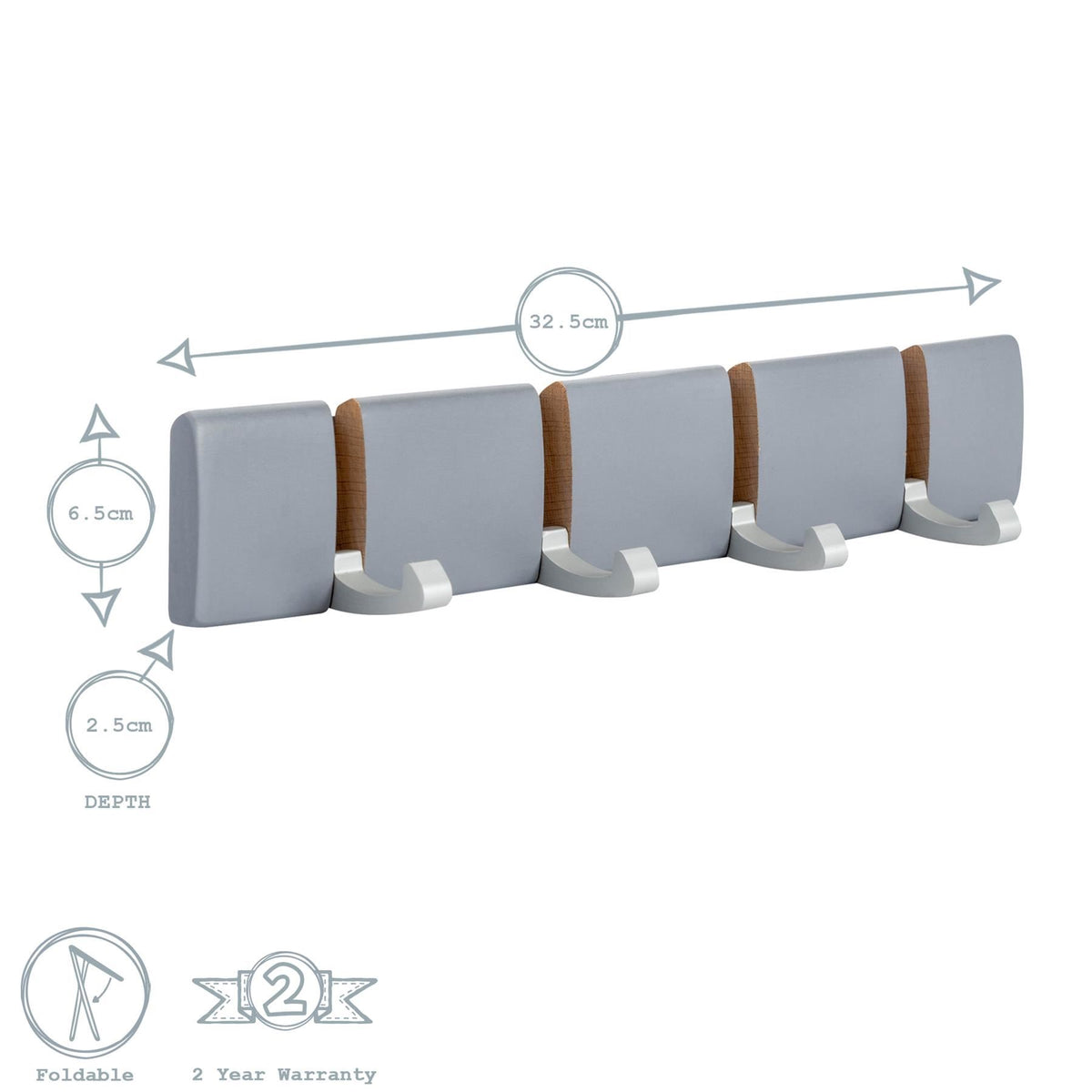 4 Hook Wooden Wall-Mounted Coat Rack - Black