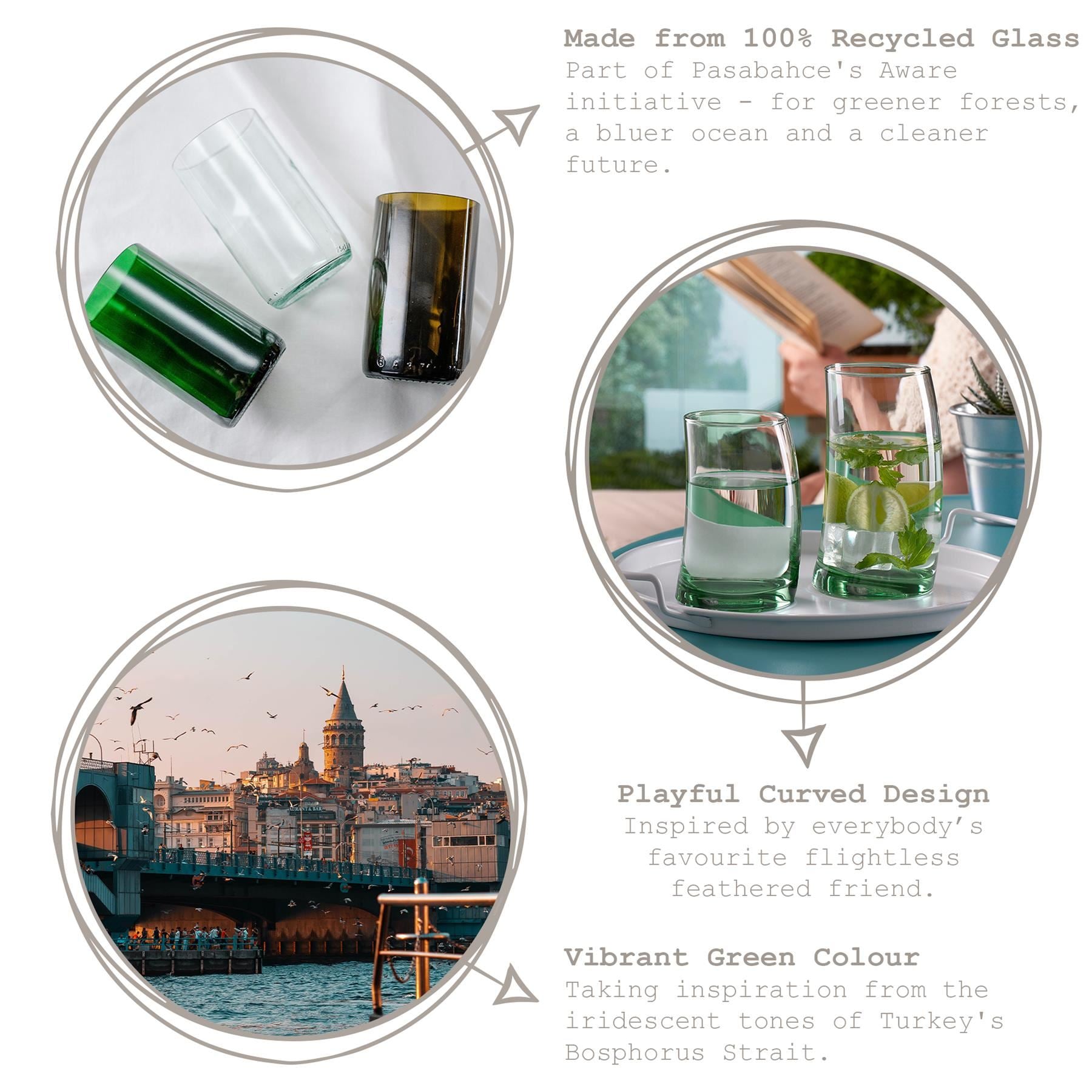 275ml Aware Penguen Recycled Glass Tumbler - Green