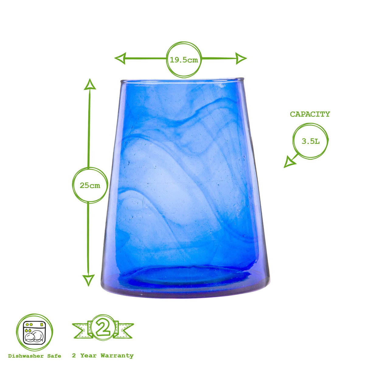 3.5L Jebel Recycled Glass Vase - Blue
