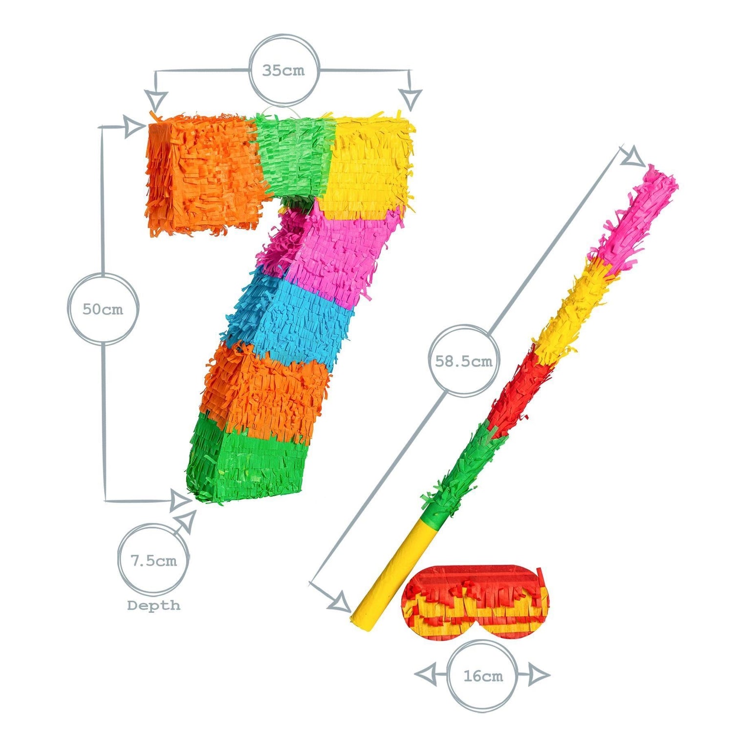 Number 7 Pop-Out Pinata with Blindfold - 35cm x 7.5cm x 50cm