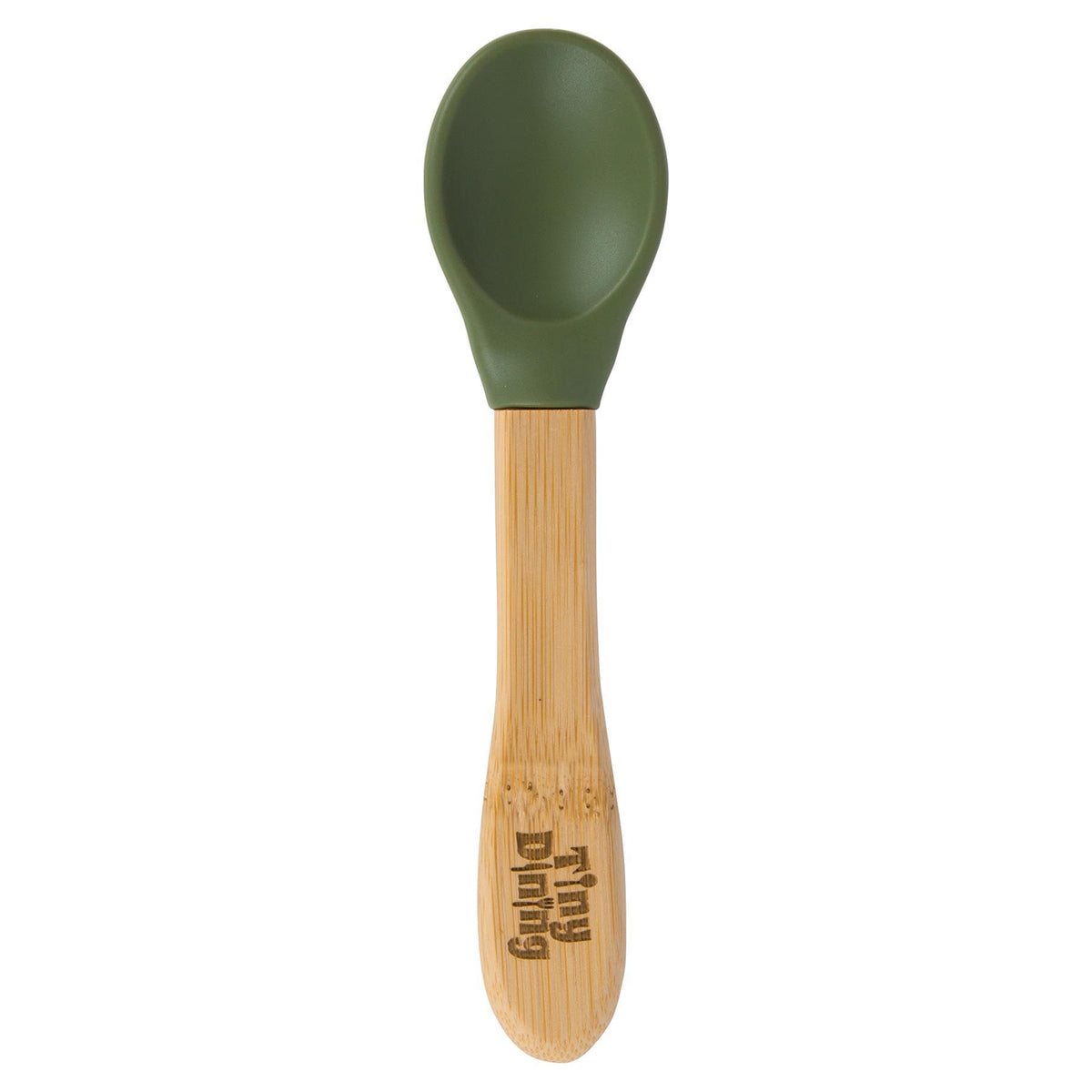 Bamboo Baby Weaning Spoon with Silicone Tip - Olive Green