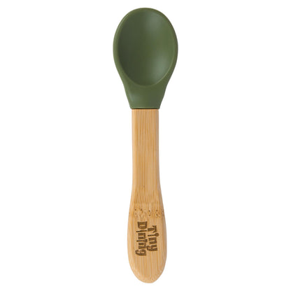 Bamboo Baby Weaning Spoon with Silicone Tip - Olive Green