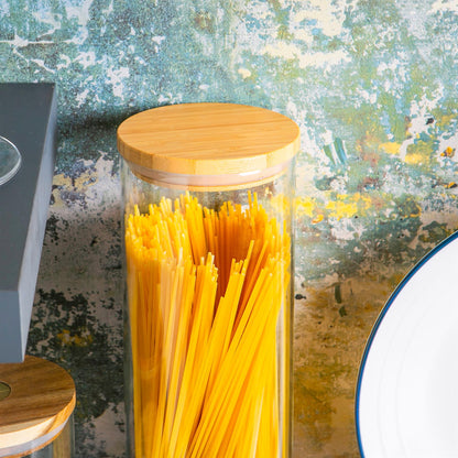 Scandi Glass Storage Jar with Wooden Lid - 2 Litre