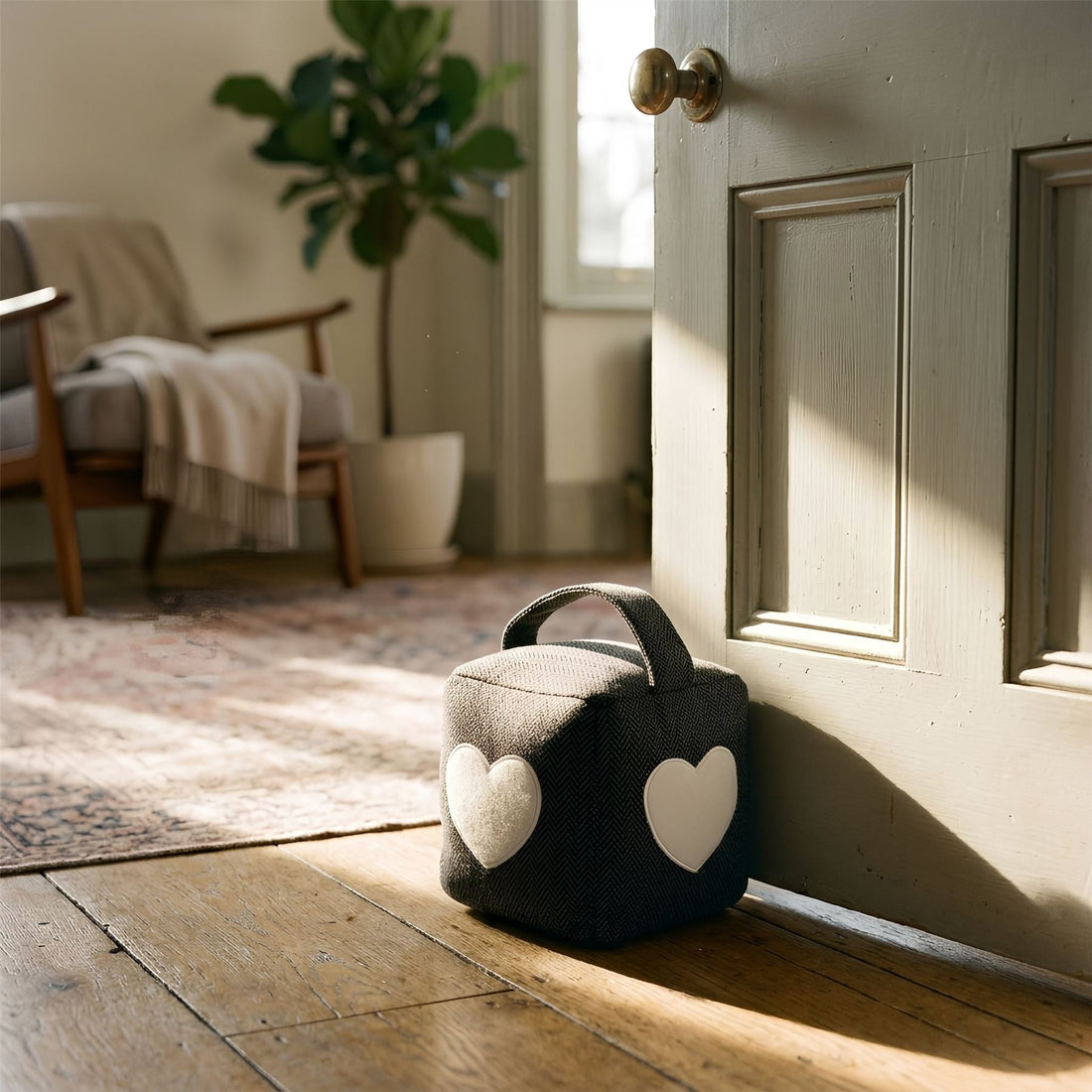 Fabric Door Stop - Grey Cube with Heart