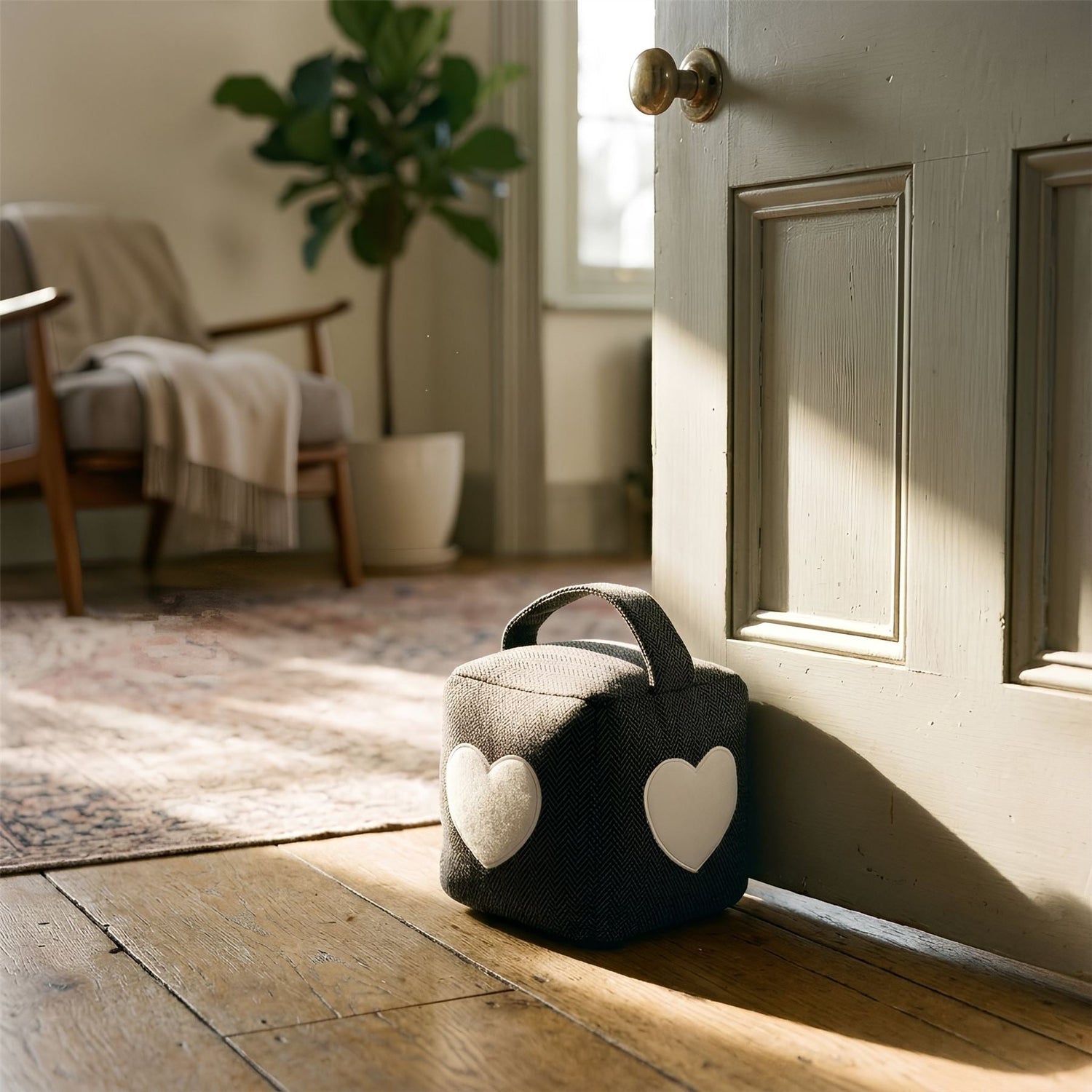 Fabric Door Stop - Grey Cube with Heart