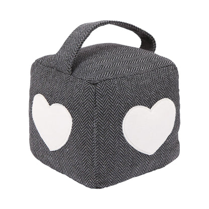 Nicola Spring Fabric Door Stop - Grey Cube with Heart