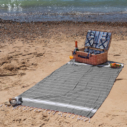 100% Cotton Turkish Beach Towel - Charcoal - 170cm x 90cm