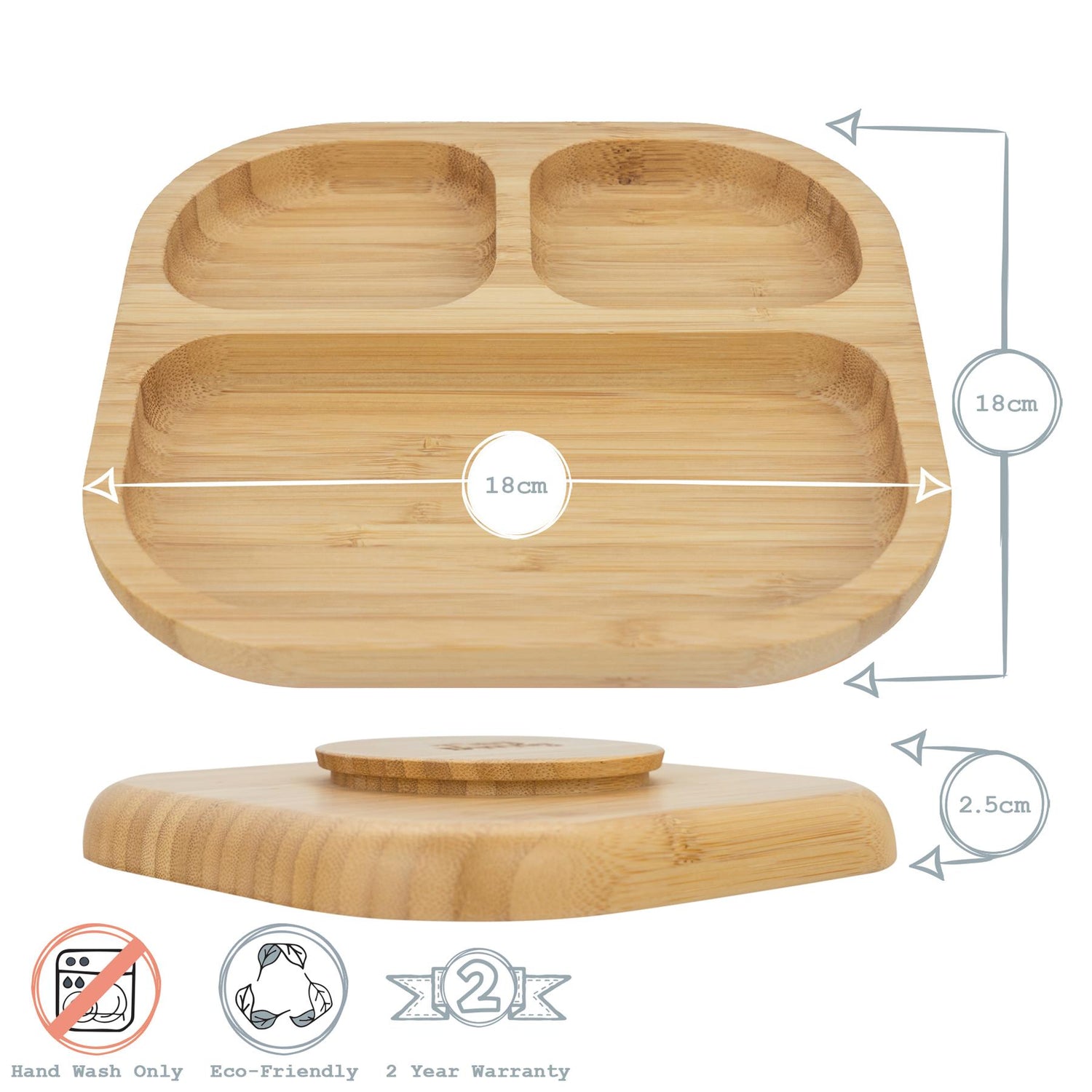 Kids Bamboo Suction Plate - Square - Brown