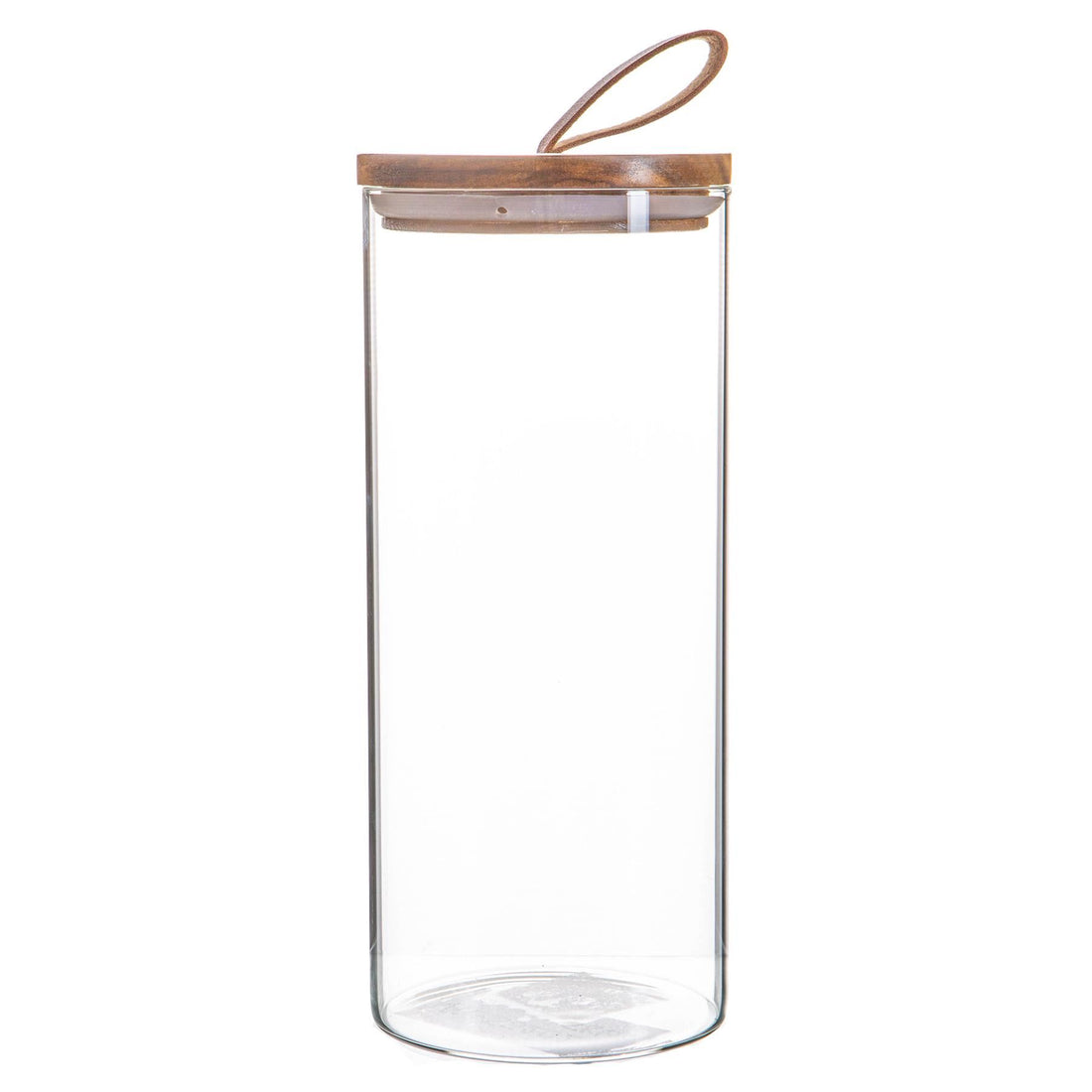 Glass Storage Jar with Wooden Lid - Leather Loop - 1.5 Litre