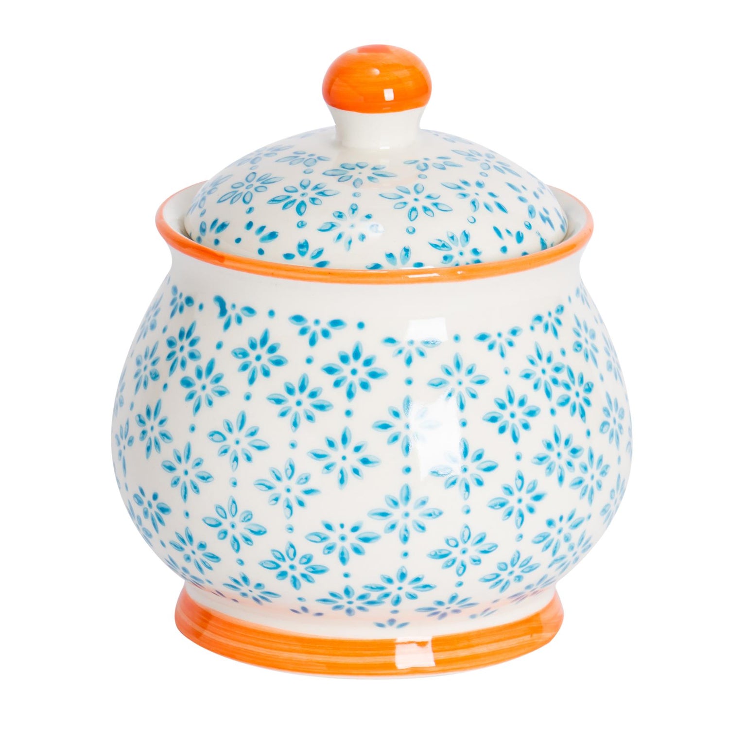Nicola Spring Hand Printed Sugar Bowl - 10.5cm - Light Blue