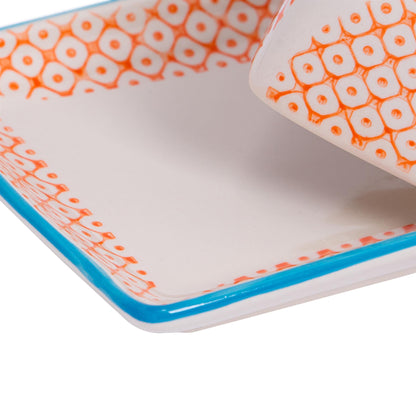 Hand-Printed Butter Dish - 18.5cm - Orange