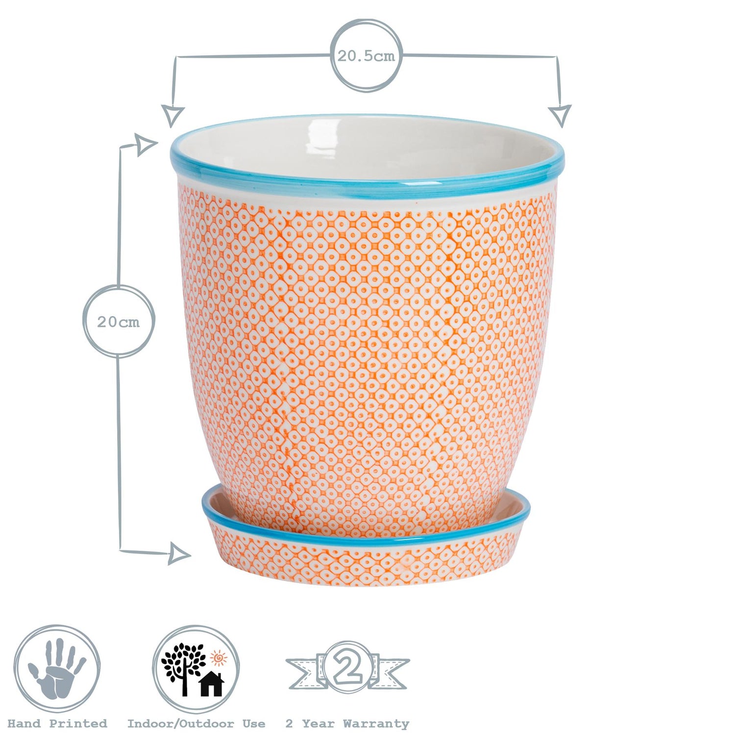 Hand-Printed Plant Pot - 20cm - Orange
