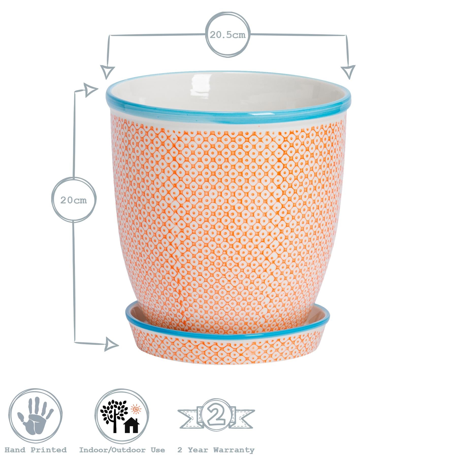 Hand-Printed Plant Pot - 20cm - Orange