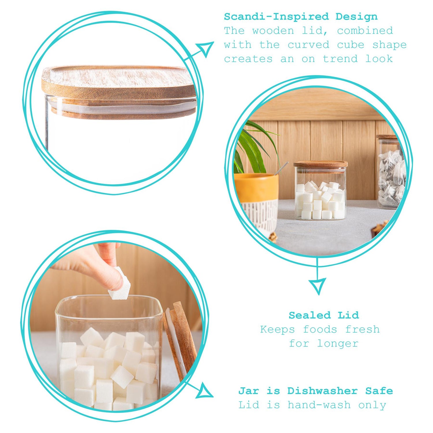 Square Glass Storage Jar with Acacia Wooden Lid - 680ml