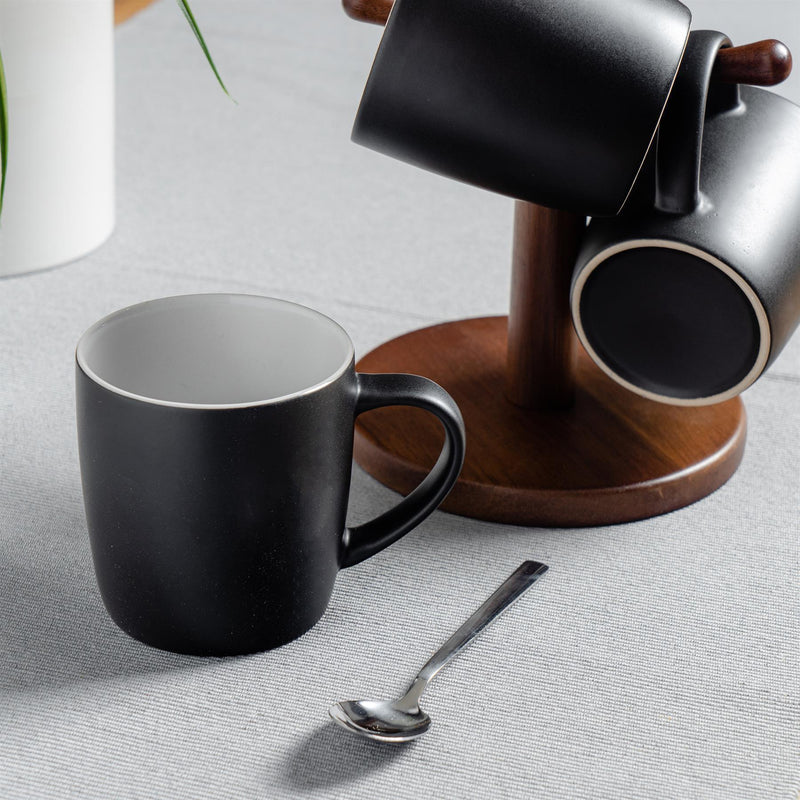 Argon Tableware Contemporary Coffee Mug - Black Matt - 350ml on Dining Table