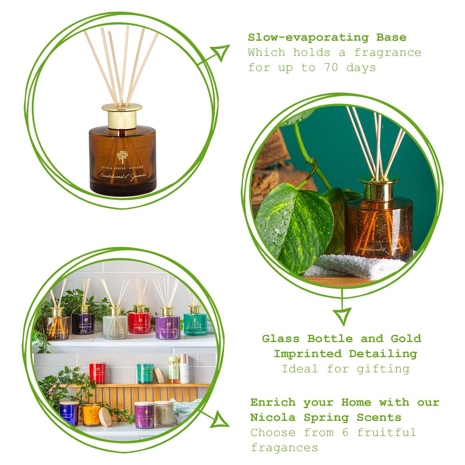 200ml Sandalwood &amp; Jasmine Glass Reed Diffuser