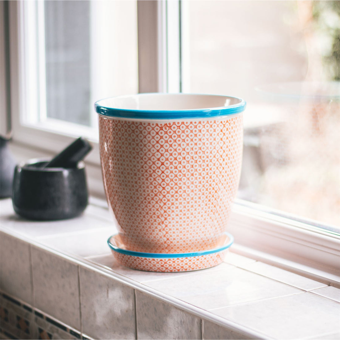 Hand-Printed Plant Pot - 20cm - Orange