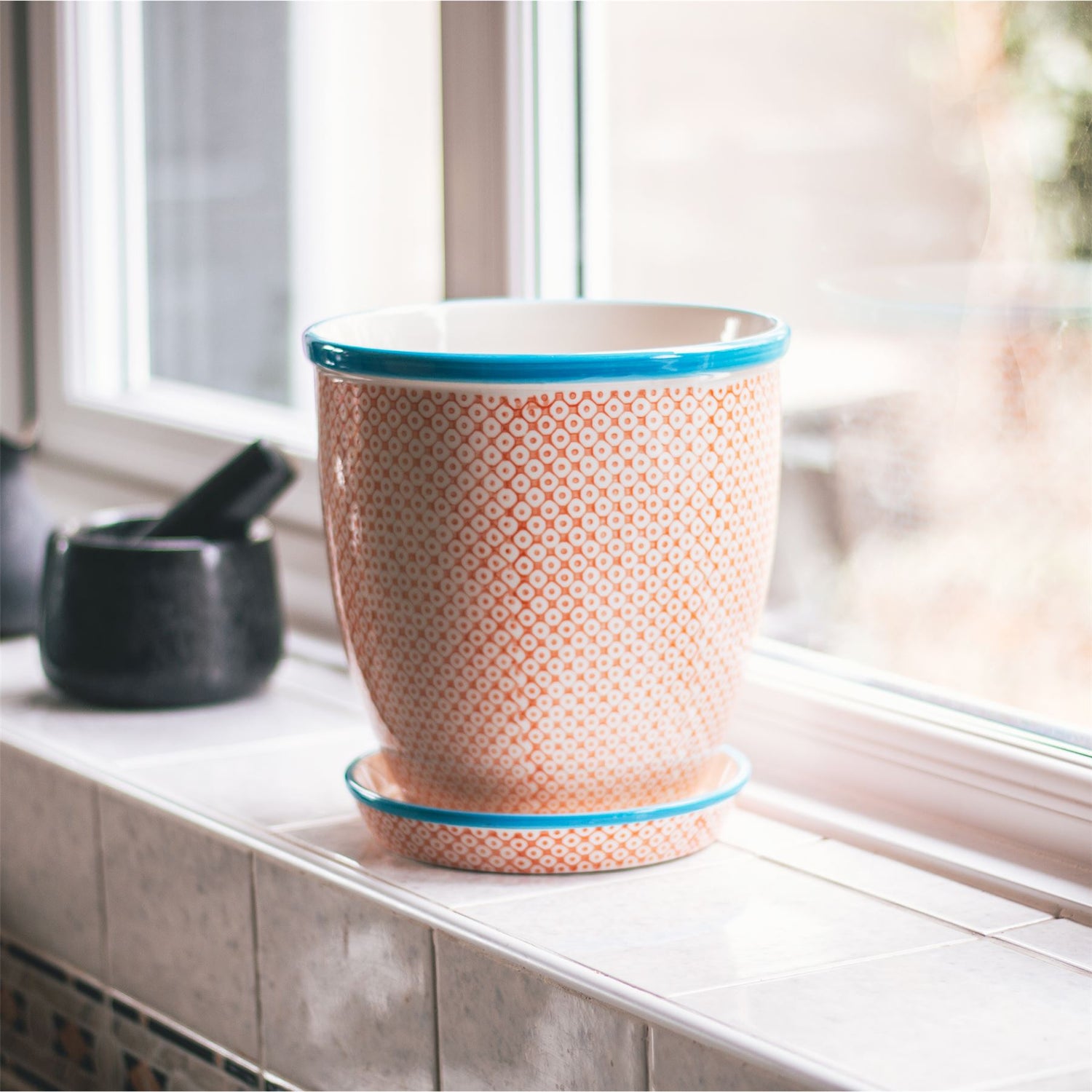 Hand-Printed Plant Pot - 20cm - Orange