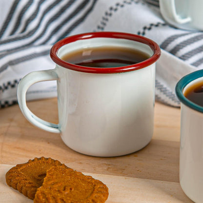 White Enamel Espresso Cup - 130ml - Red