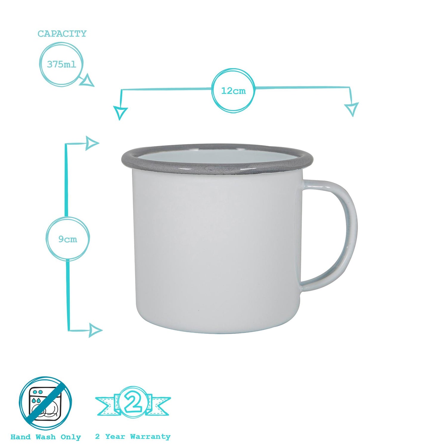 White Enamel Mug - 375ml - Grey