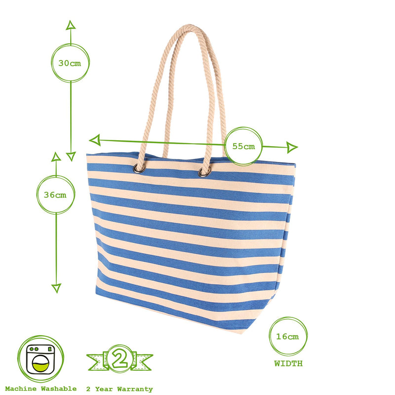 Large Striped Canvas Tote Beach Bag - 55cm x 36cm - By Nicola Spring