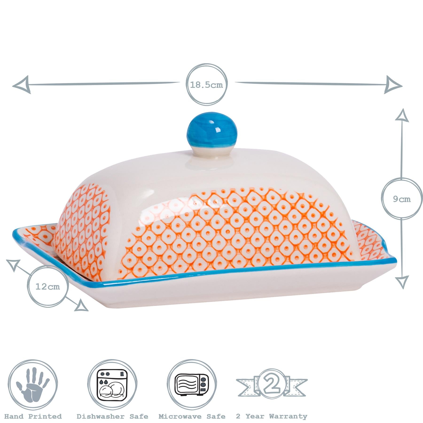 Hand-Printed Butter Dish - 18.5cm - Orange