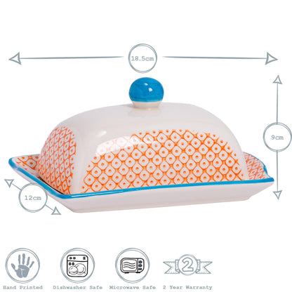 Hand-Printed Butter Dish - 18.5cm - Orange