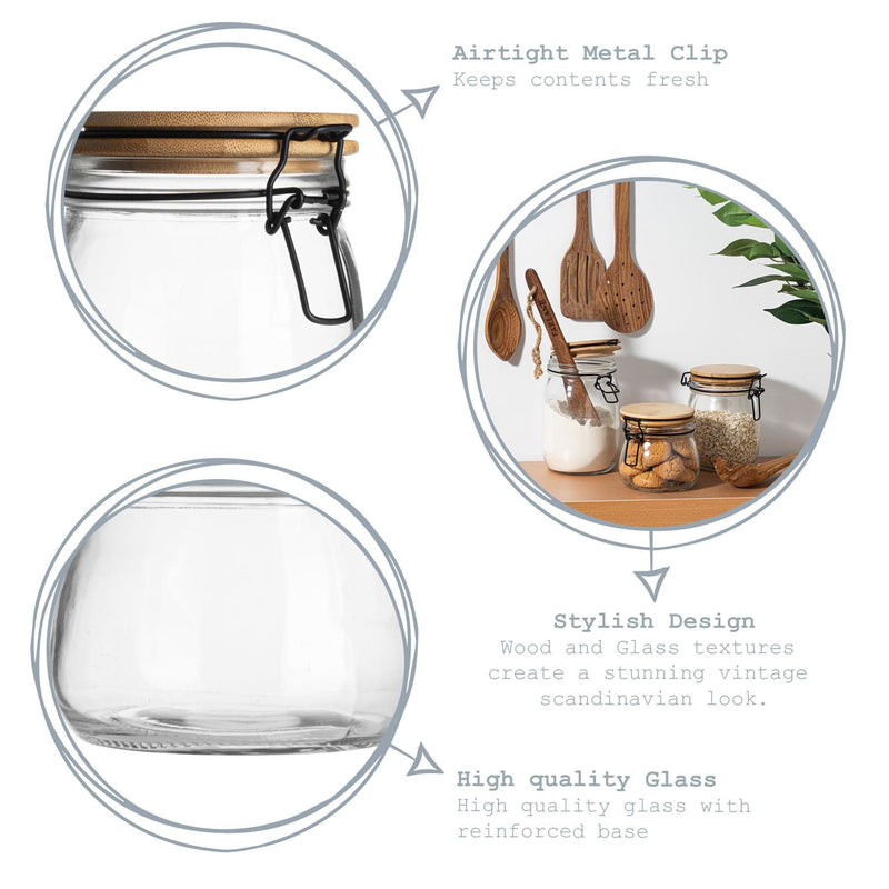 Argon Tableware Storage Jar with Wooden Lid - 1000ml - White Seal