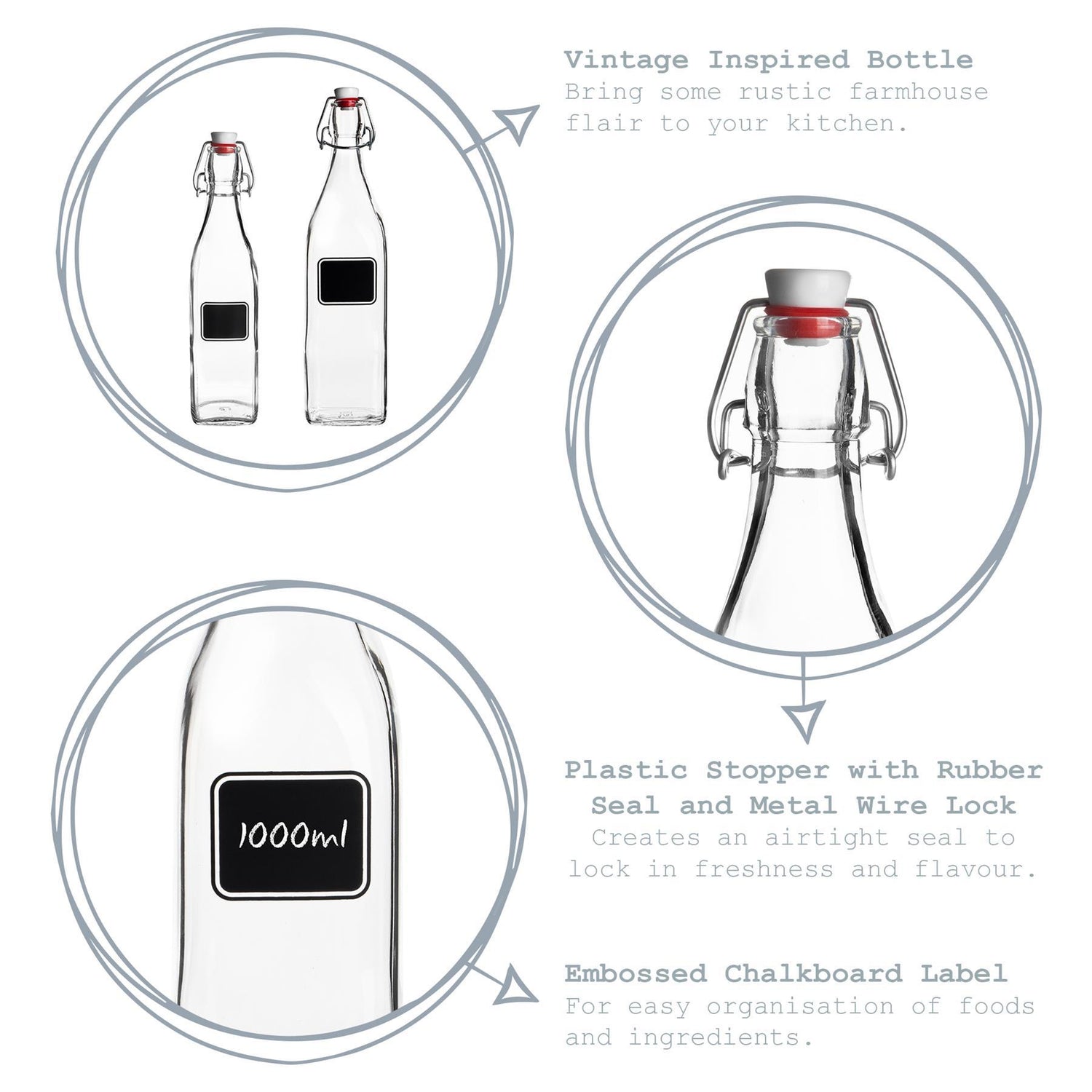 Lavagna Glass Swing Top Bottle with Chalkboard Label - 500ml