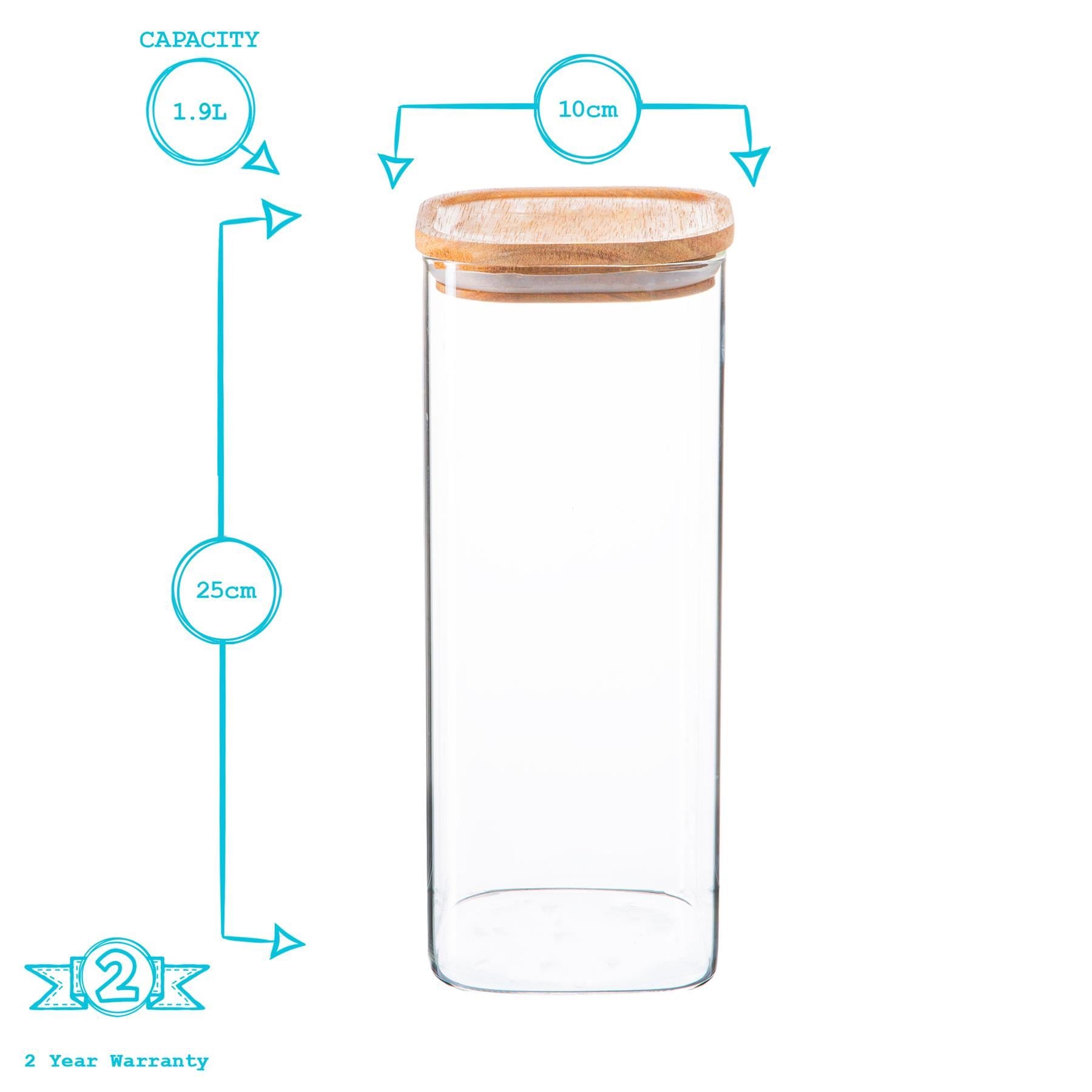 Square Glass Storage Jar with Acacia Wooden Lid - 1.9 Litre