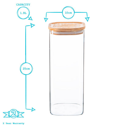 Square Glass Storage Jar with Acacia Wooden Lid - 1.9 Litre