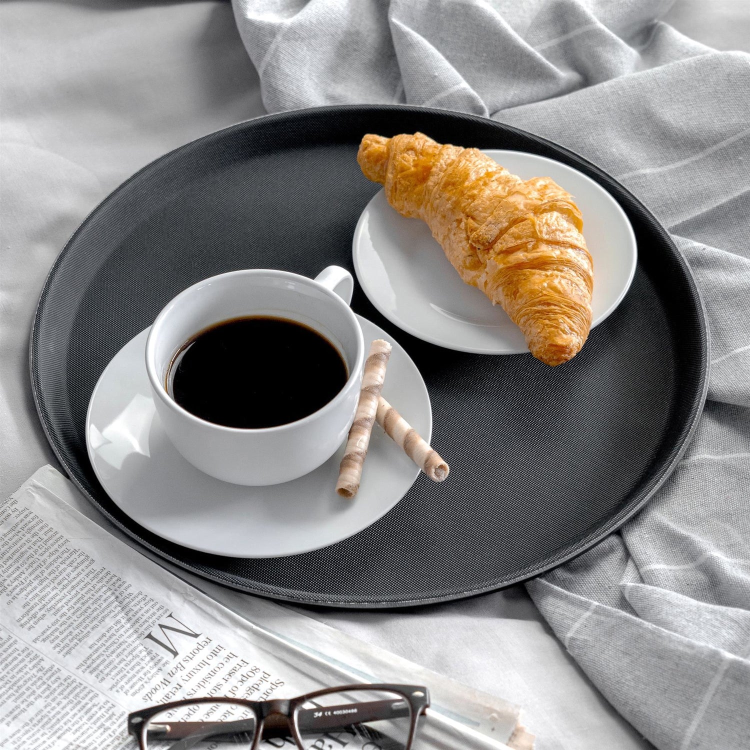 Black 35cm Round Non-Slip Serving Tray
