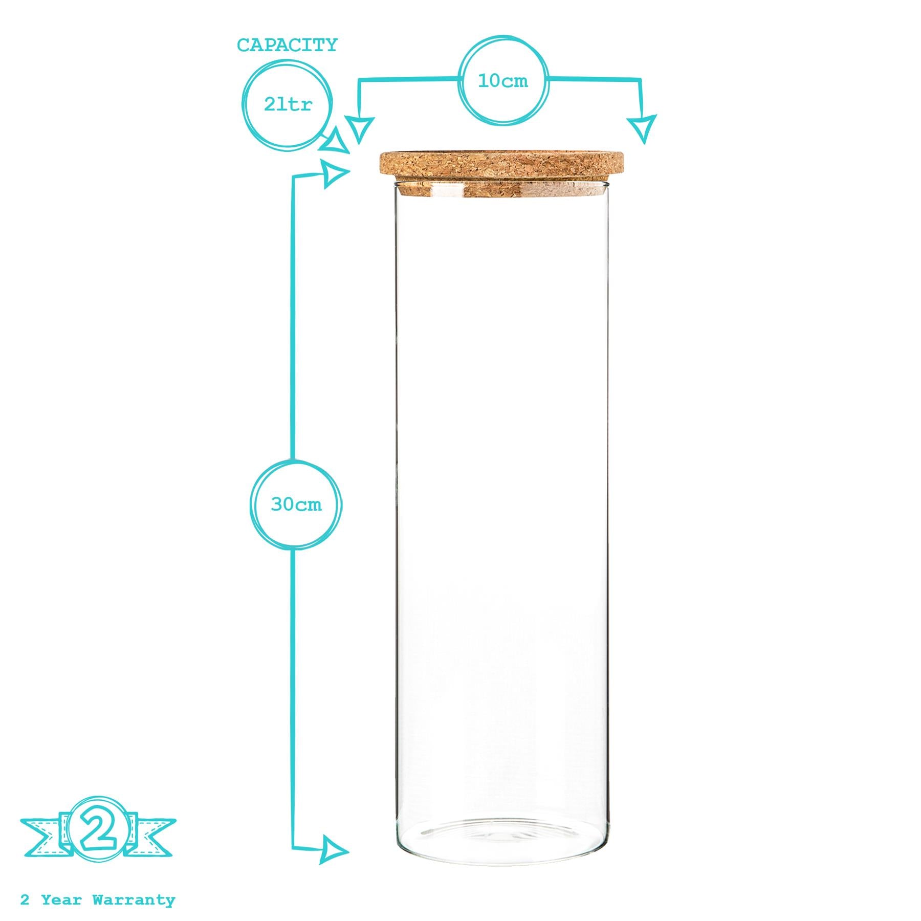 Glass Storage Jar with Cork Lid - 2 Litre