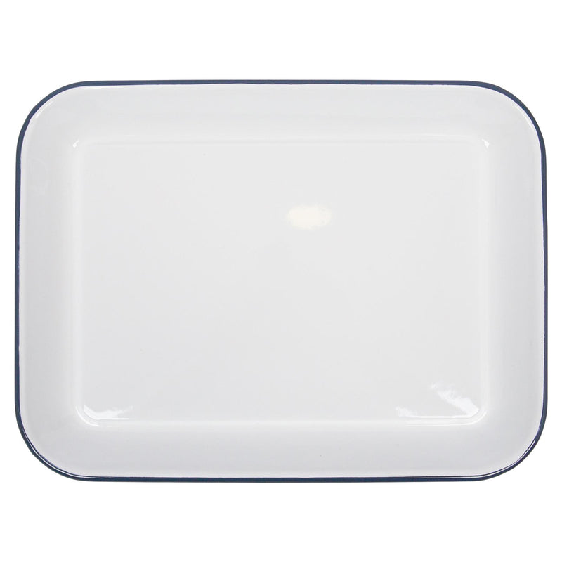 34cm x 26cm White Rectangle Enamel Baking Tray - By Argon Tableware